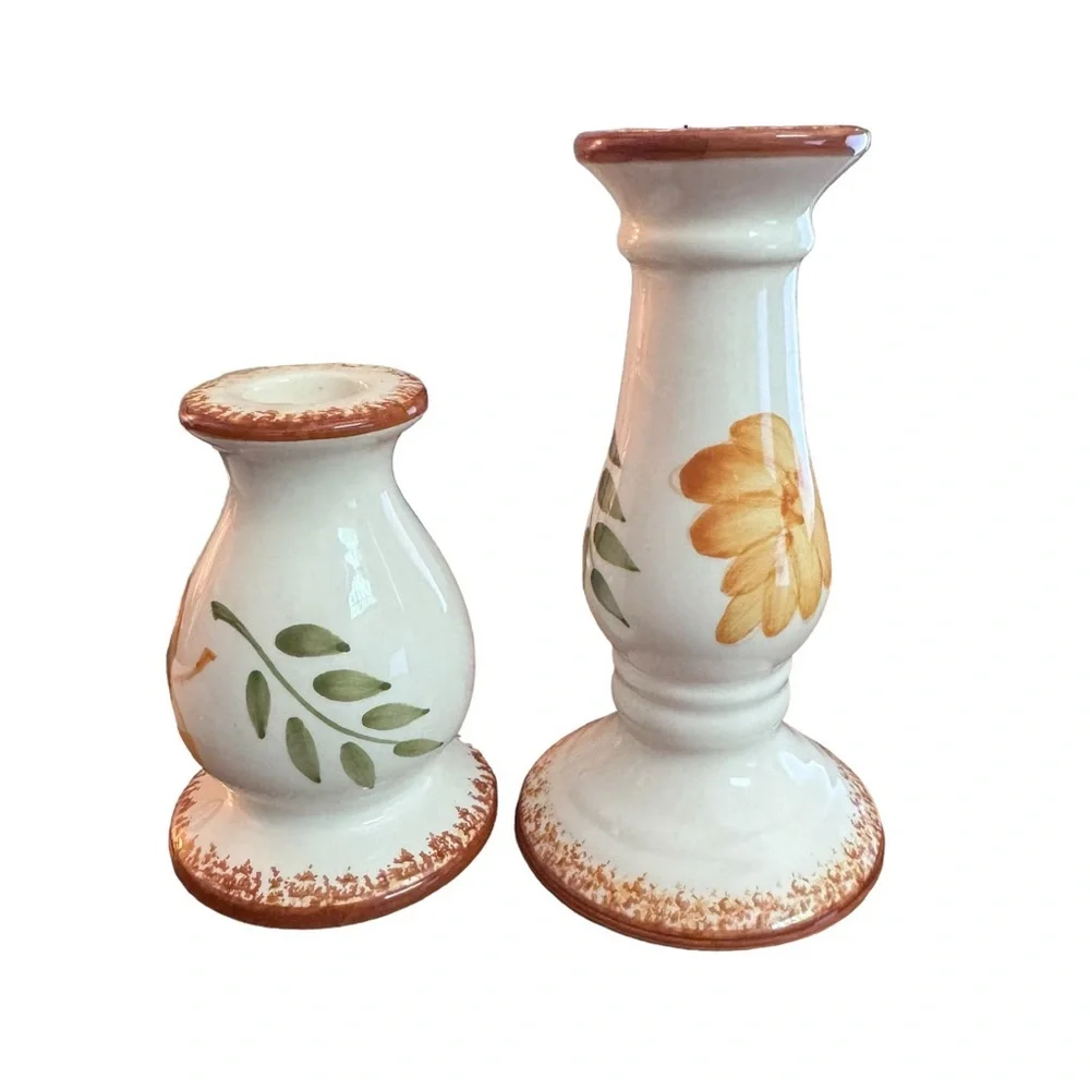 Autumn Leaf Ceramic Candle Holders - Set of Two